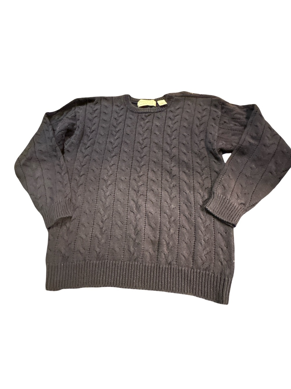 Vintage Portrait by Northern Isle Cable Knit Sweater M Navy Ramie Cotton